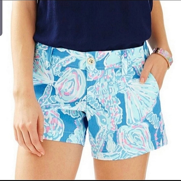 NWT Lilly Pulitzer Bay Blue Into The Deep Print Callahan shorts size 00 - Picture 1 of 7
